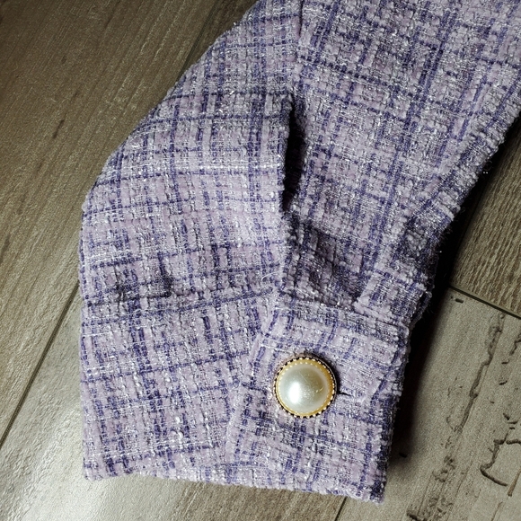 NWT Andree by Unit Boutique Cotton Shacket Size Medium Purple Plaid Tweed Jacket - Picture 12 of 17